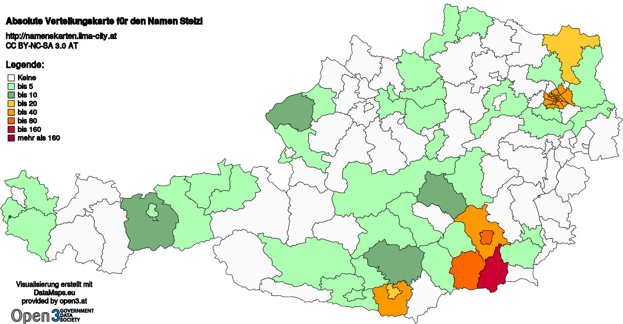Absolute Verteilungskarten Nachnamen Stelzl