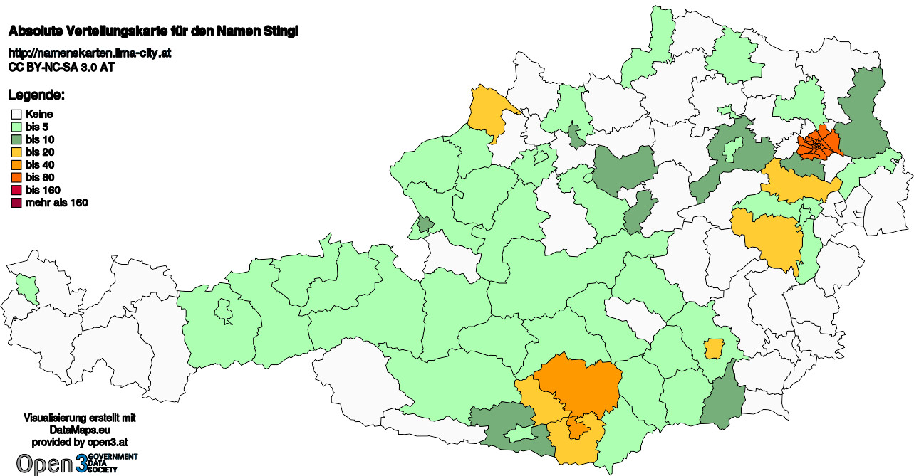 Absolute Verteilungskarten Nachnamen Stingl