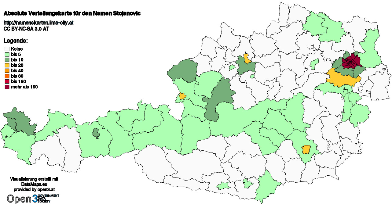 Absolute Verteilungskarten Nachnamen Stojanovic