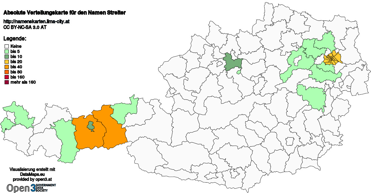 Absolute Verteilungskarten Nachnamen Streiter