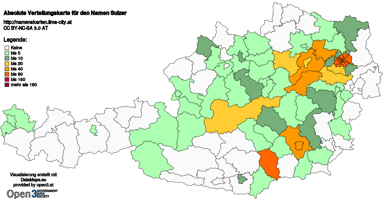 Absolute Verteilungskarten Nachnamen Sulzer