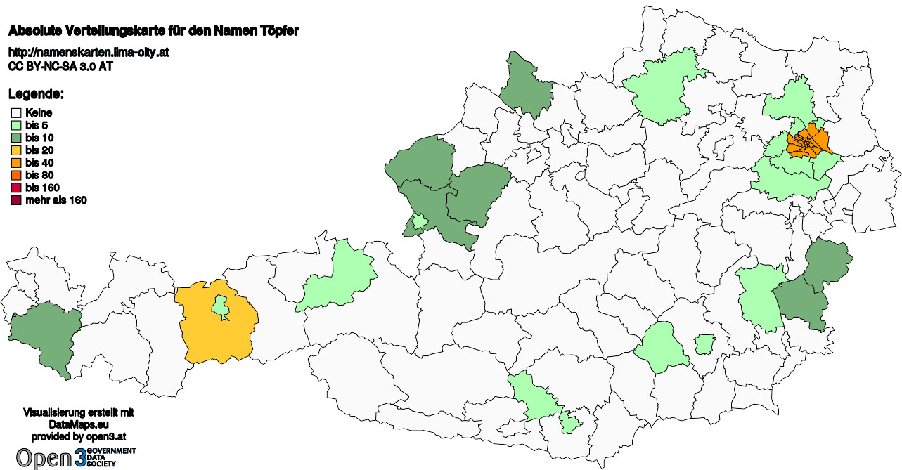 Absolute Verteilungskarten Nachnamen Töpfer