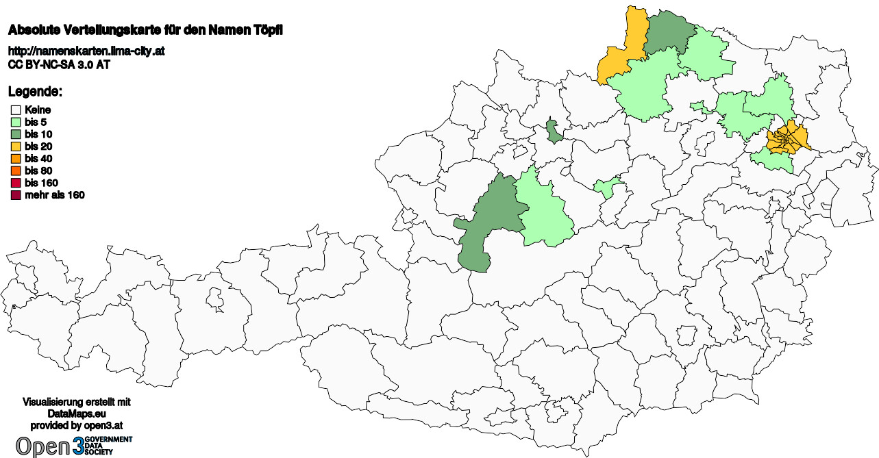 Absolute Verteilungskarten Nachnamen Töpfl