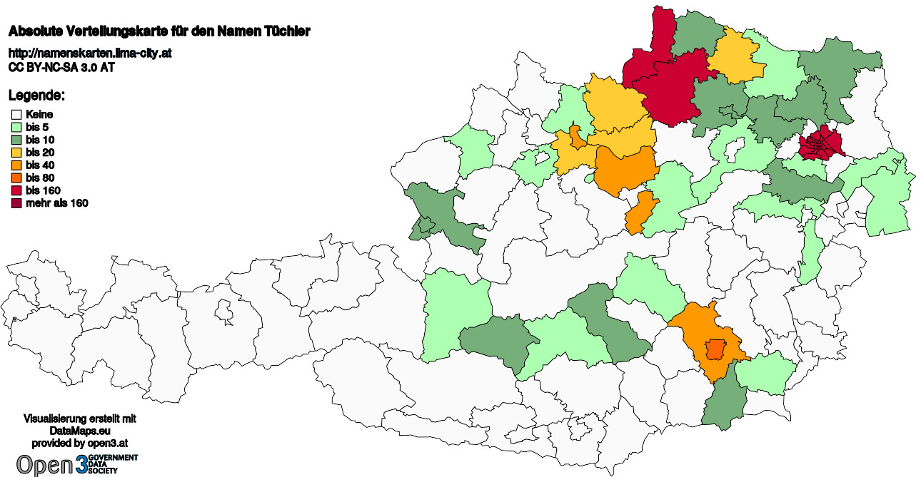 Absolute Verteilungskarten Nachnamen Tüchler