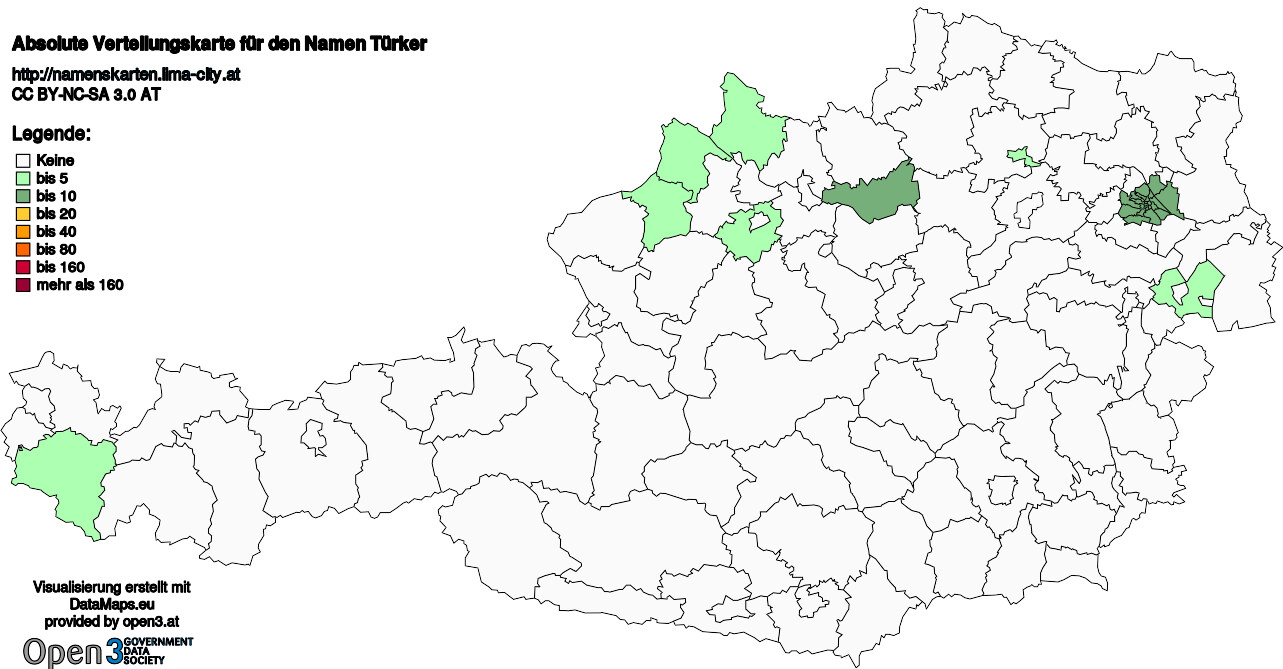 Absolute Verteilungskarten Nachnamen Türker