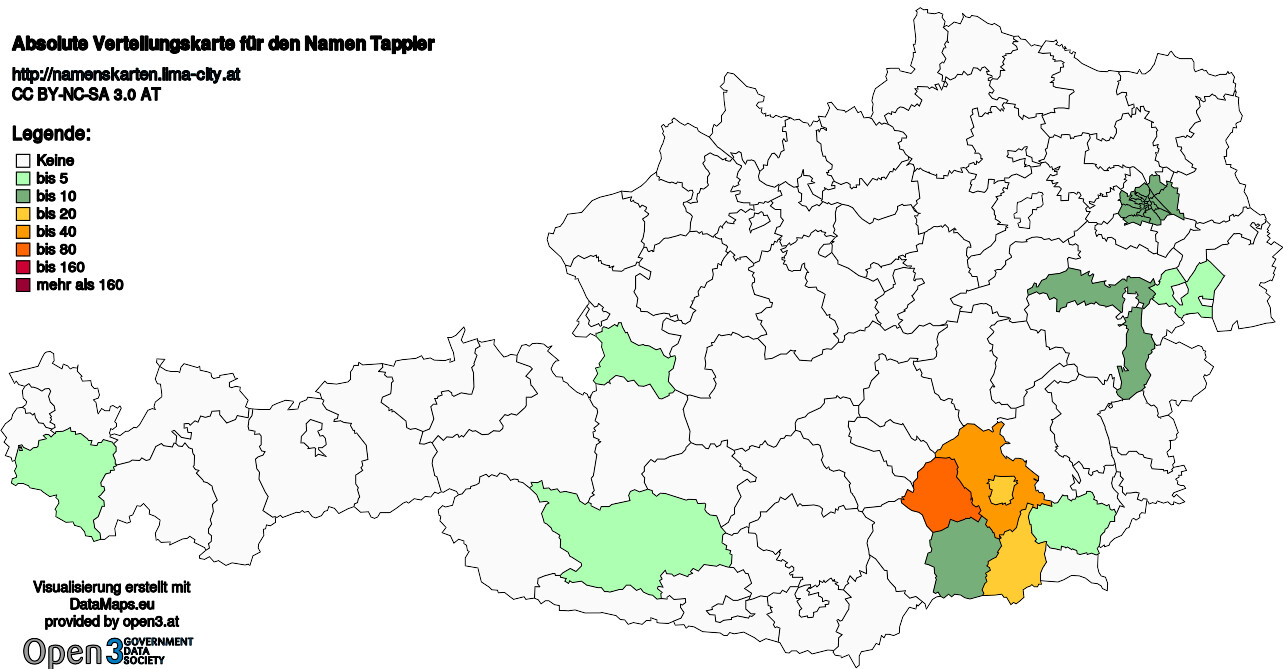 Absolute Verteilungskarten Nachnamen Tappler