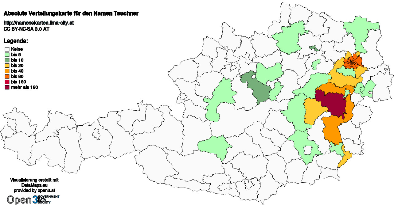 Absolute Verteilungskarten Nachnamen Tauchner