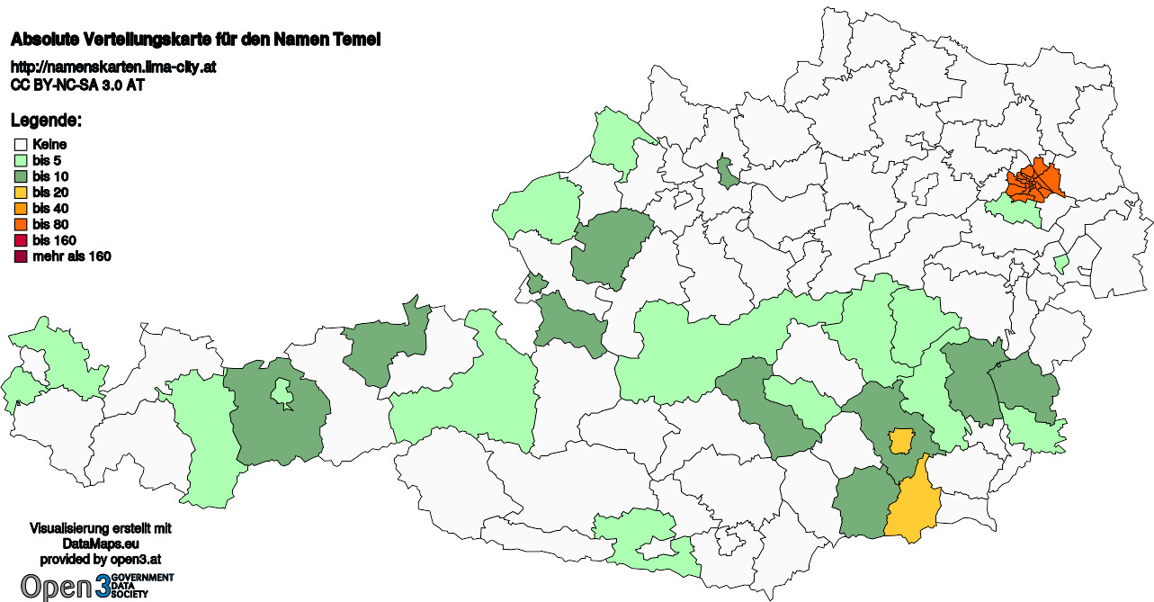 Absolute Verteilungskarten Nachnamen Temel