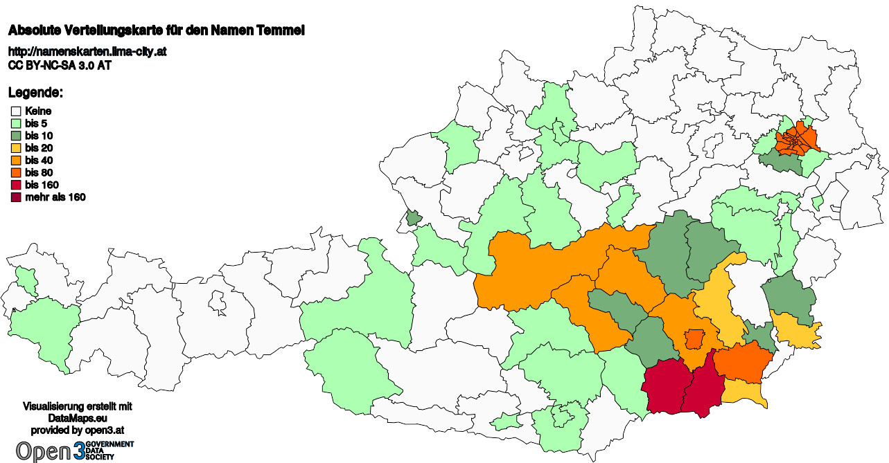 Absolute Verteilungskarten Nachnamen Temmel