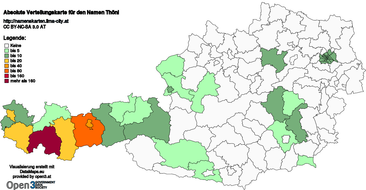 Absolute Verteilungskarten Nachnamen Thöni