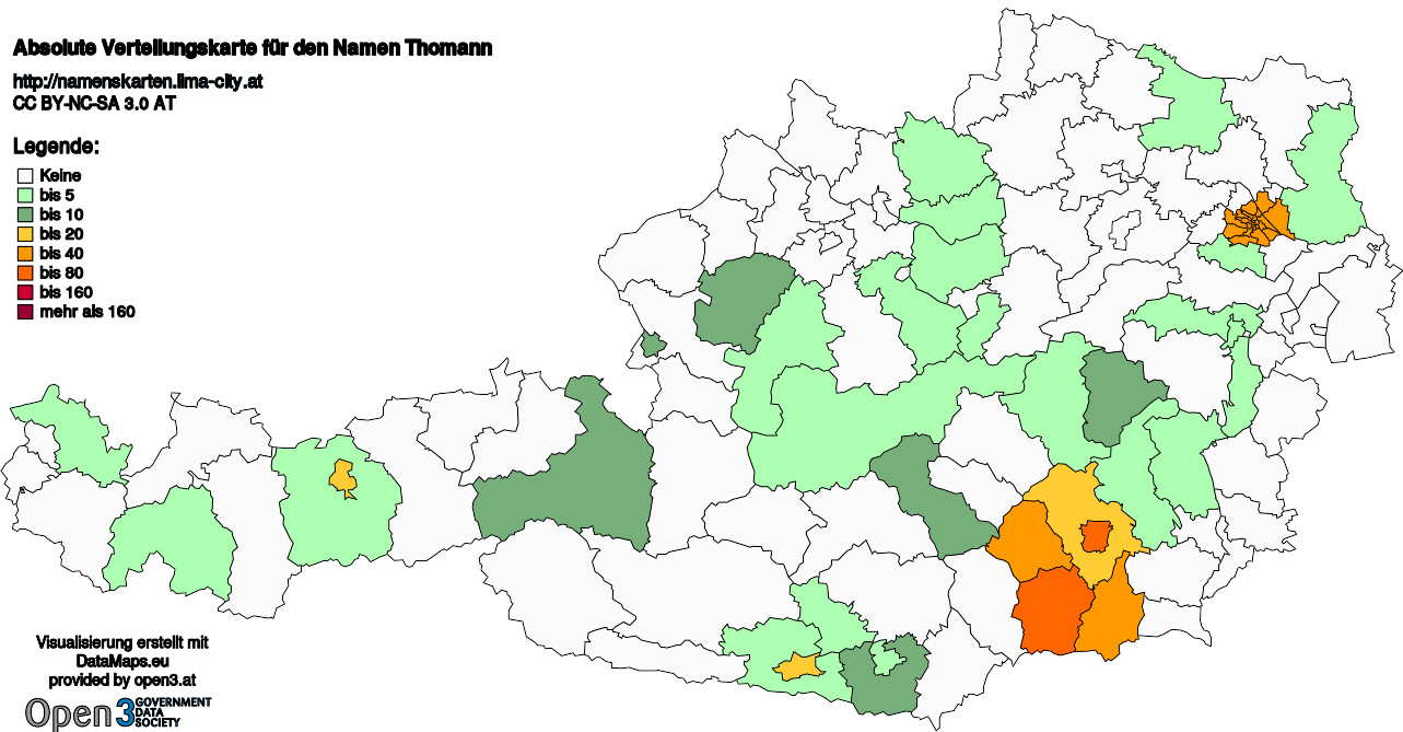 Absolute Verteilungskarten Nachnamen Thomann