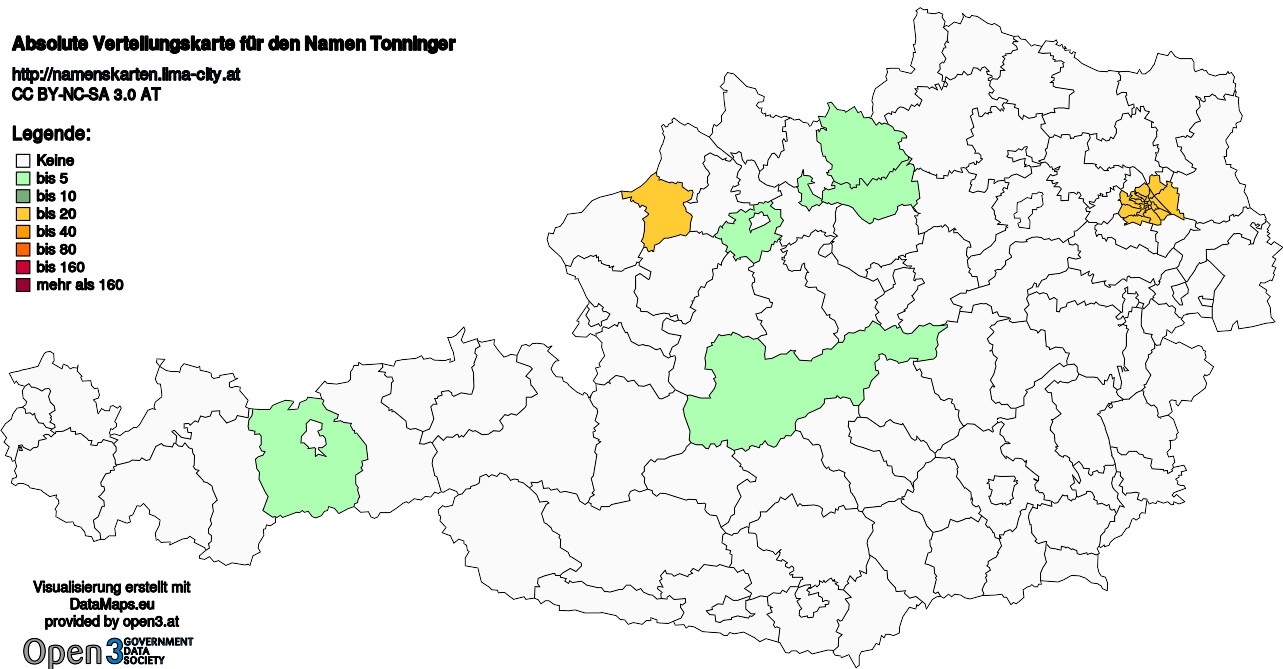 Absolute Verteilungskarten Nachnamen Tonninger