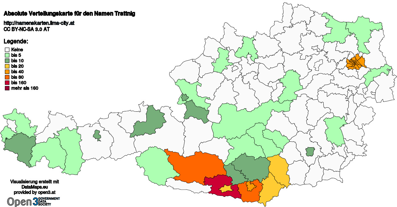 Absolute Verteilungskarten Nachnamen Trattnig