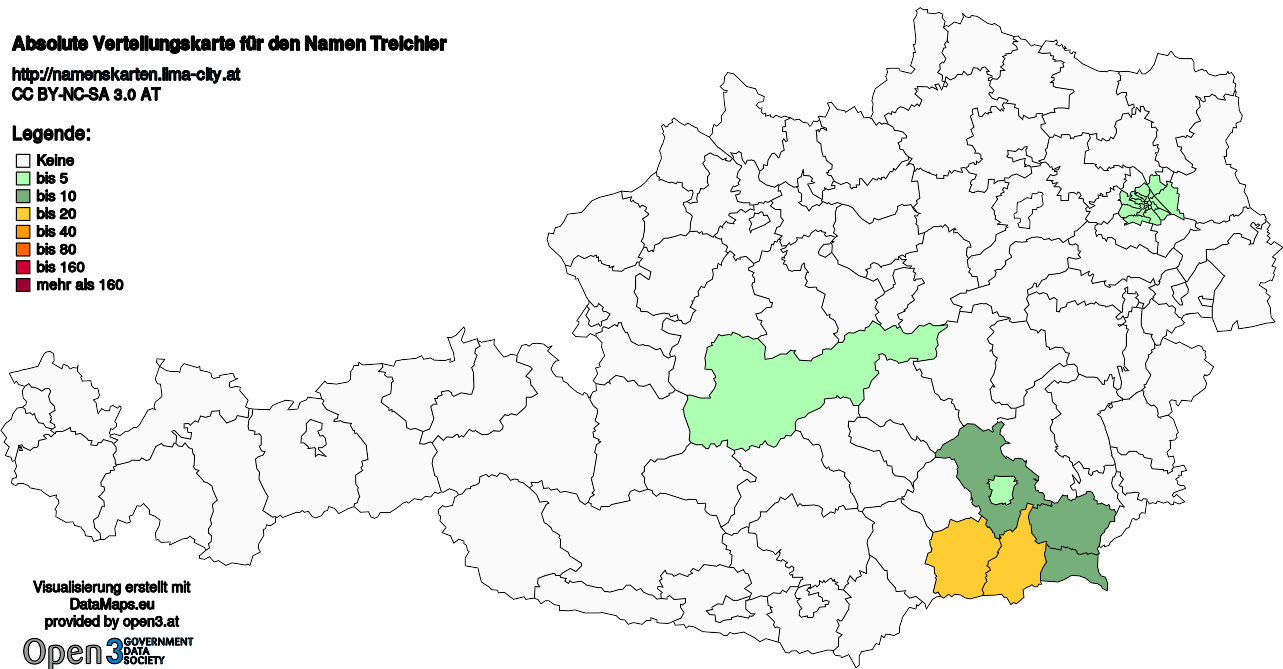 Absolute Verteilungskarten Nachnamen Treichler