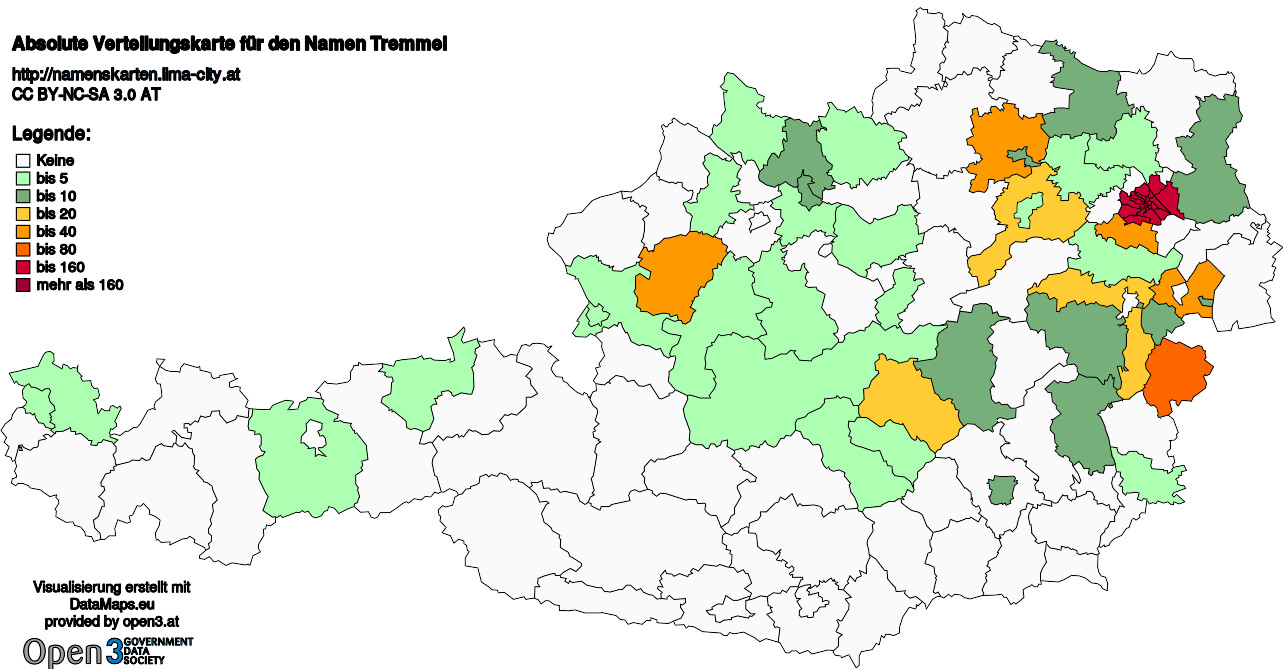 Absolute Verteilungskarten Nachnamen Tremmel