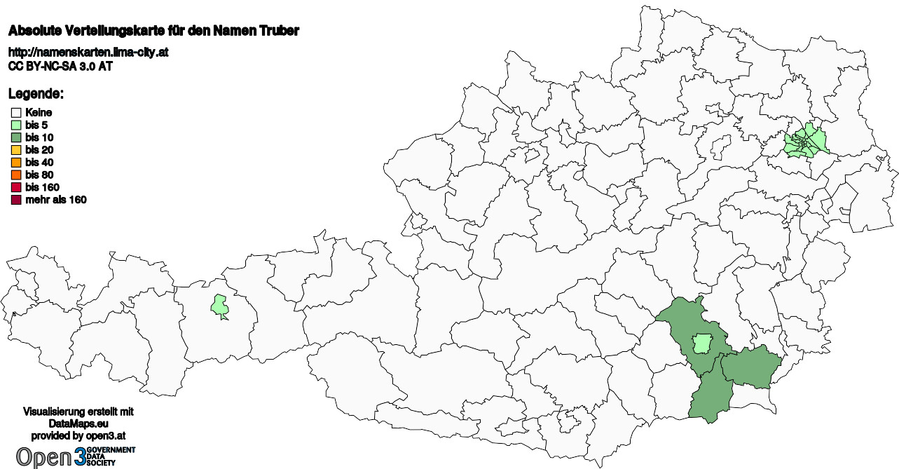 Absolute Verteilungskarten Nachnamen Truber