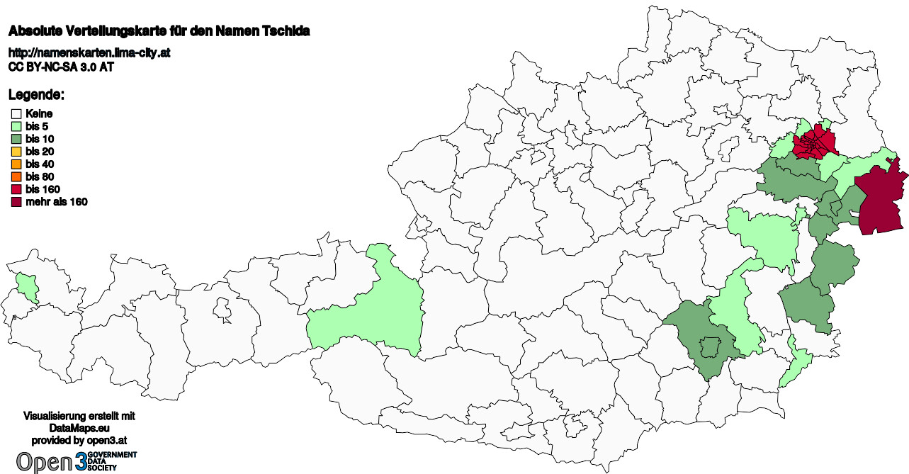 Absolute Verteilungskarten Nachnamen Tschida