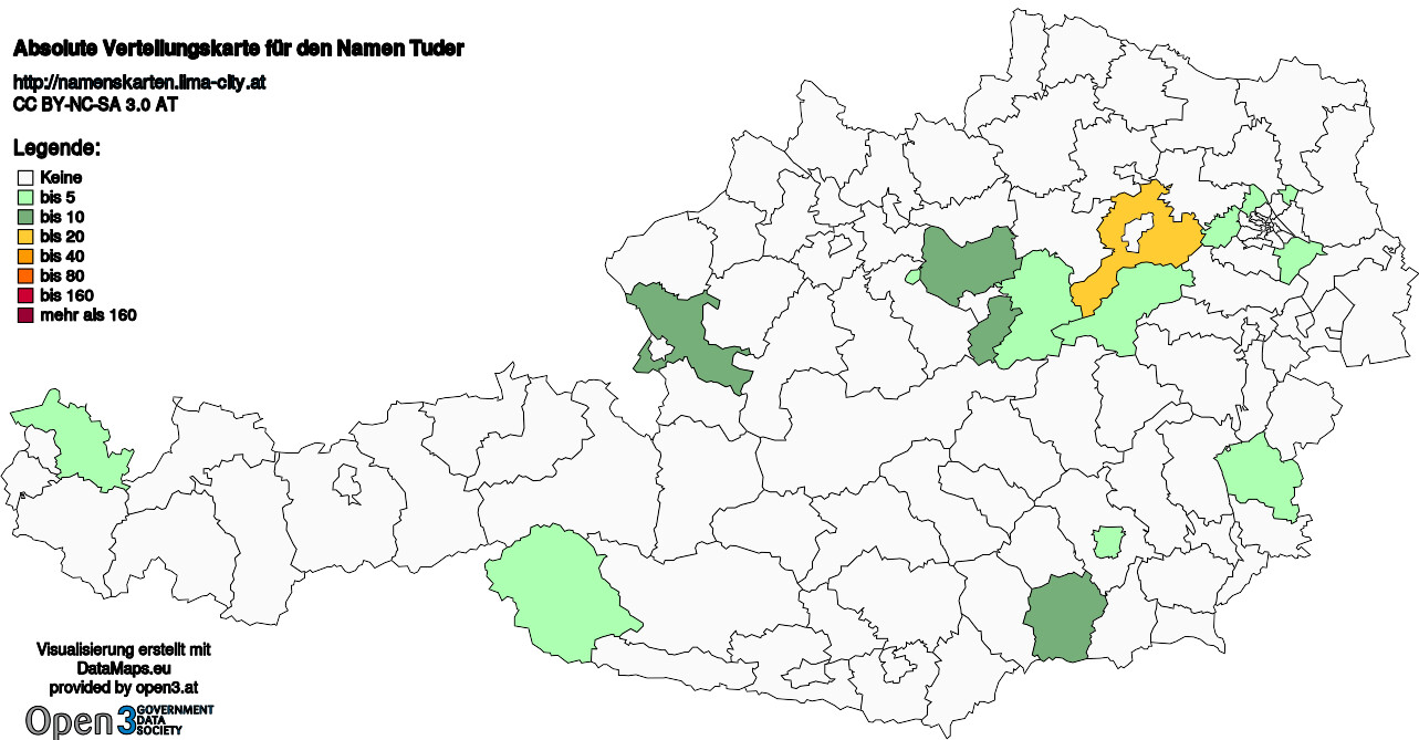 Absolute Verteilungskarten Nachnamen Tuder