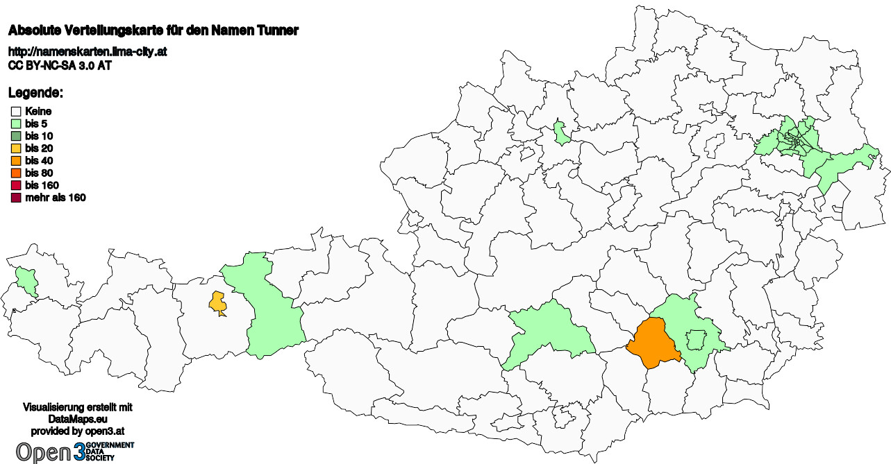 Absolute Verteilungskarten Nachnamen Tunner