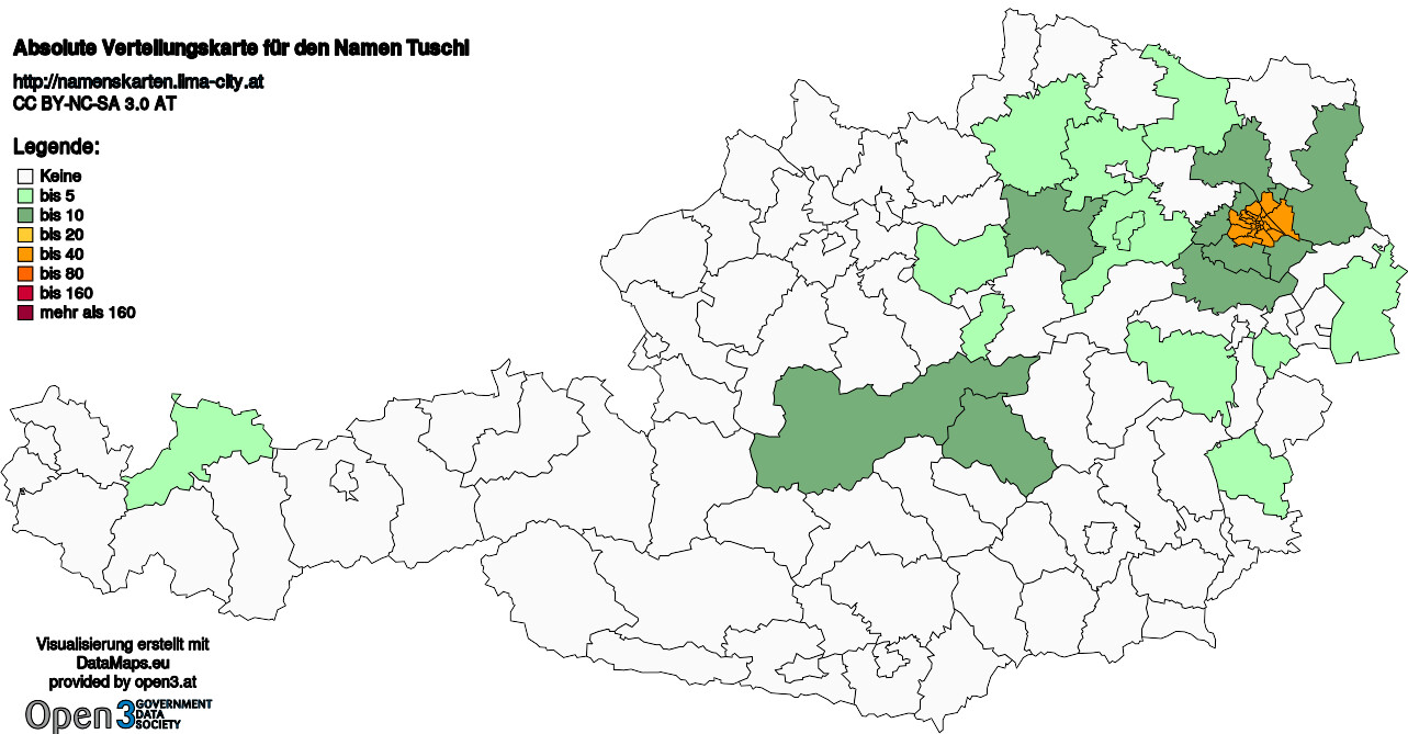 Absolute Verteilungskarten Nachnamen Tuschl