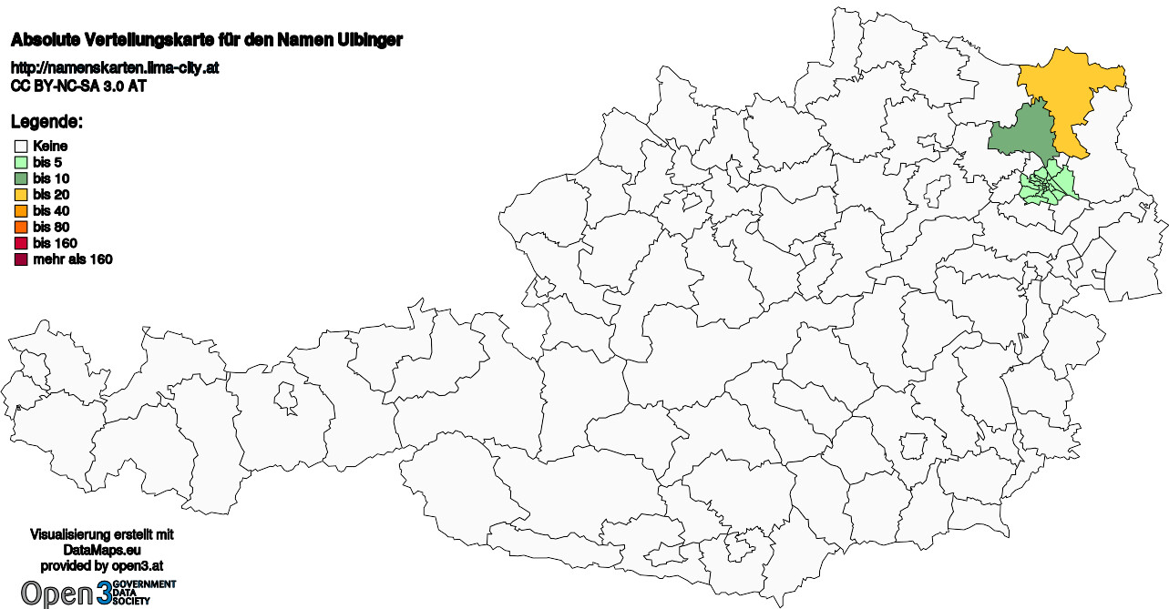 Absolute Verteilungskarten Nachnamen Ulbinger