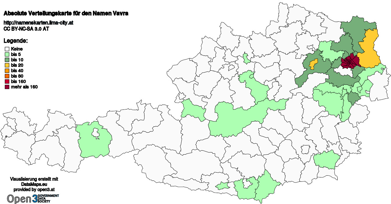 Absolute Verteilungskarten Nachnamen Vavra