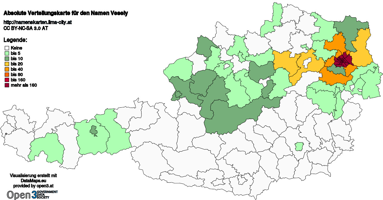 Absolute Verteilungskarten Nachnamen Vesely