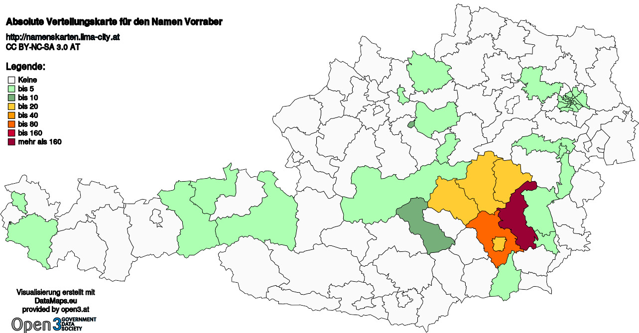 Absolute Verteilungskarten Nachnamen Vorraber