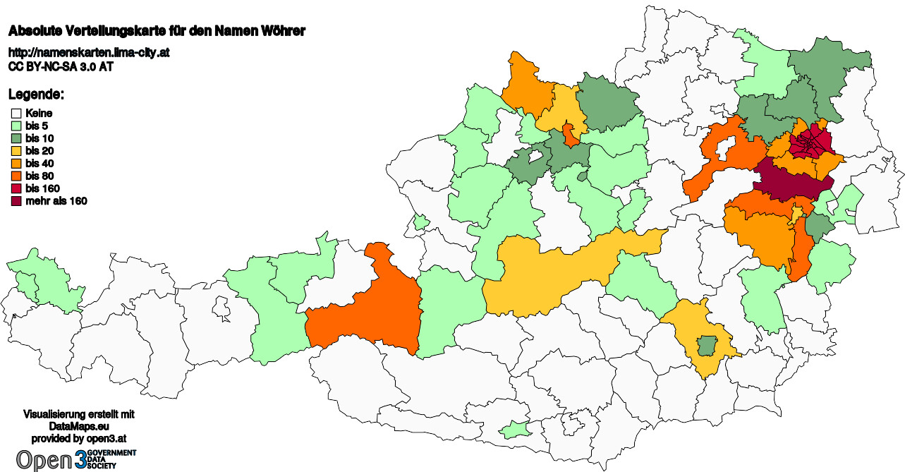 Absolute Verteilungskarten Nachnamen Wöhrer