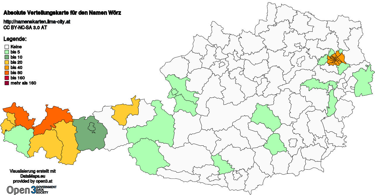 Absolute Verteilungskarten Nachnamen Wörz