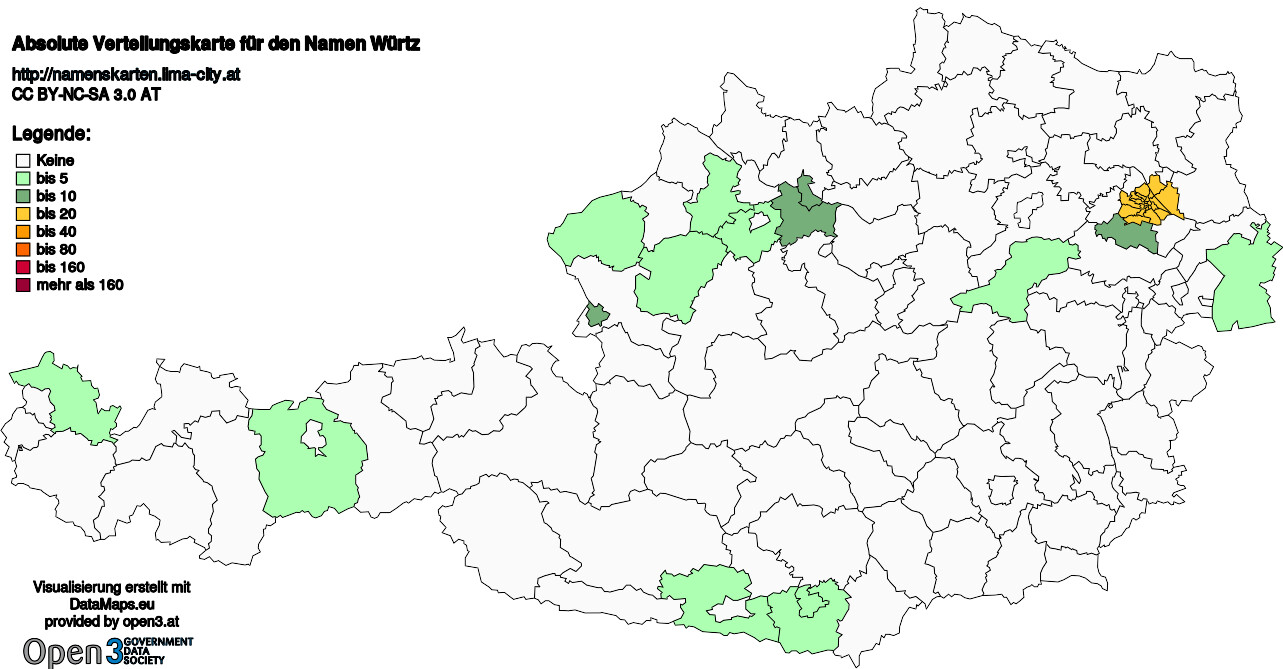 Absolute Verteilungskarten Nachnamen Würtz