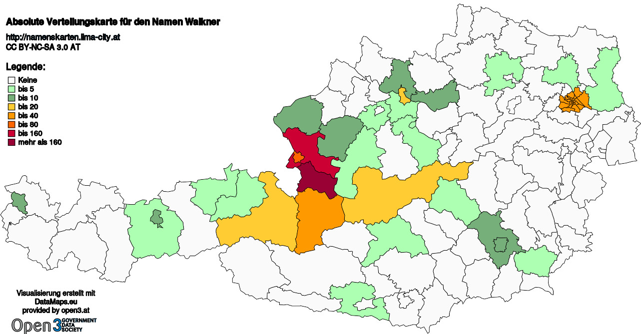 Absolute Verteilungskarten Nachnamen Walkner