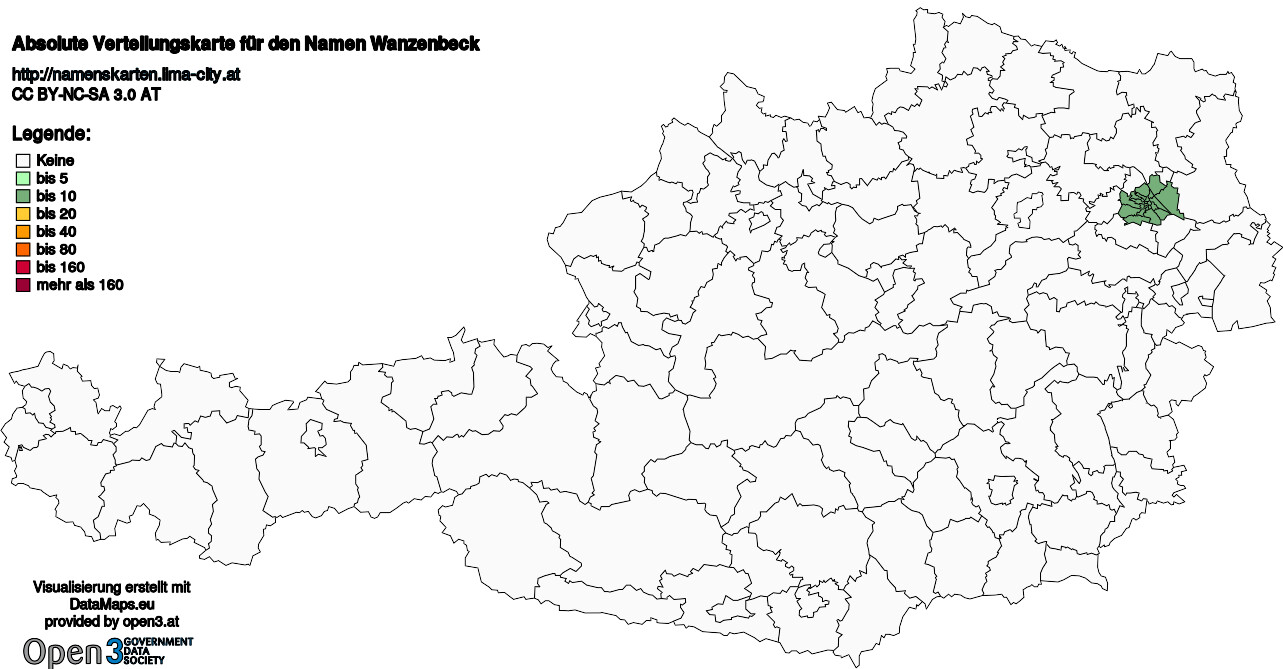 Absolute Verteilungskarten Nachnamen Wanzenbeck