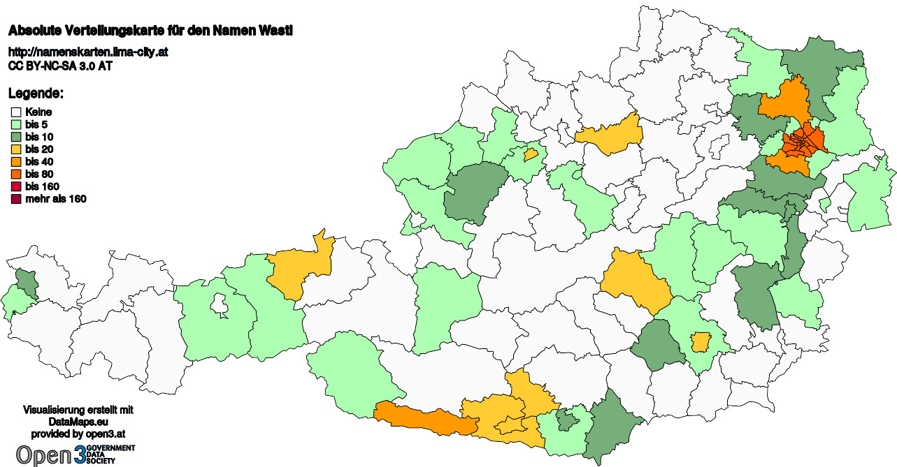 Absolute Verteilungskarten Nachnamen Wastl