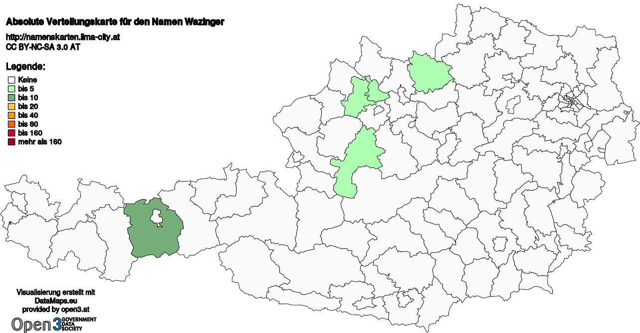 Absolute Verteilungskarten Nachnamen Wazinger