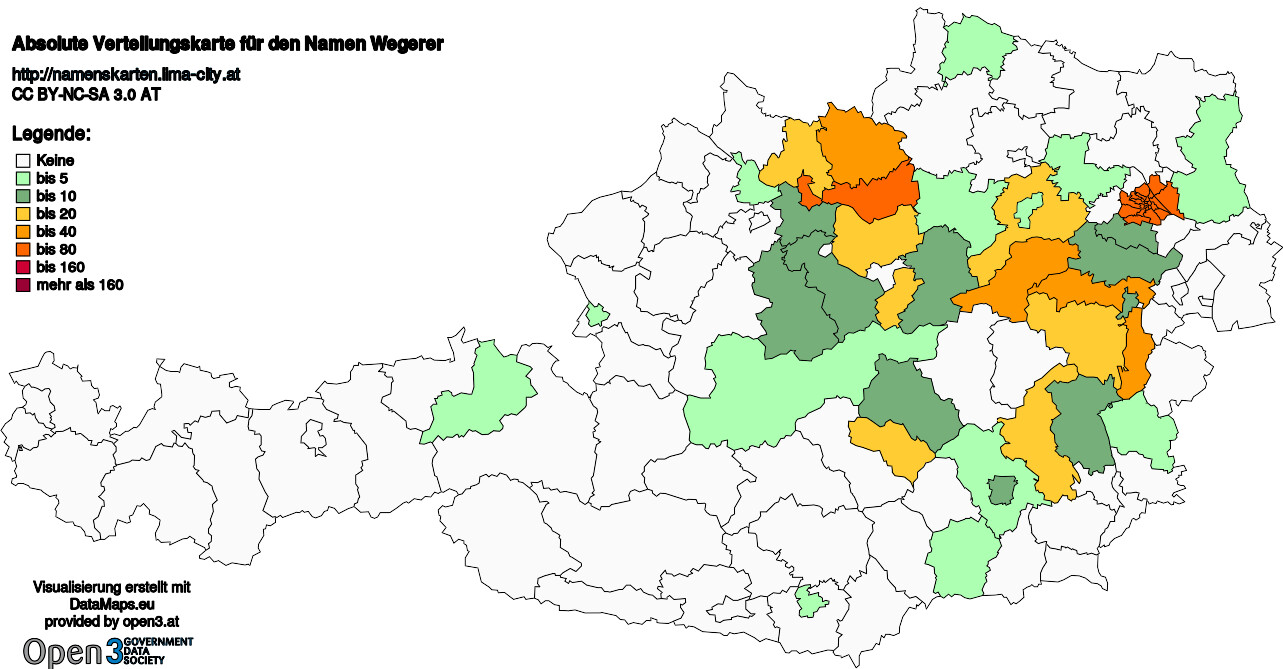 Absolute Verteilungskarten Nachnamen Wegerer