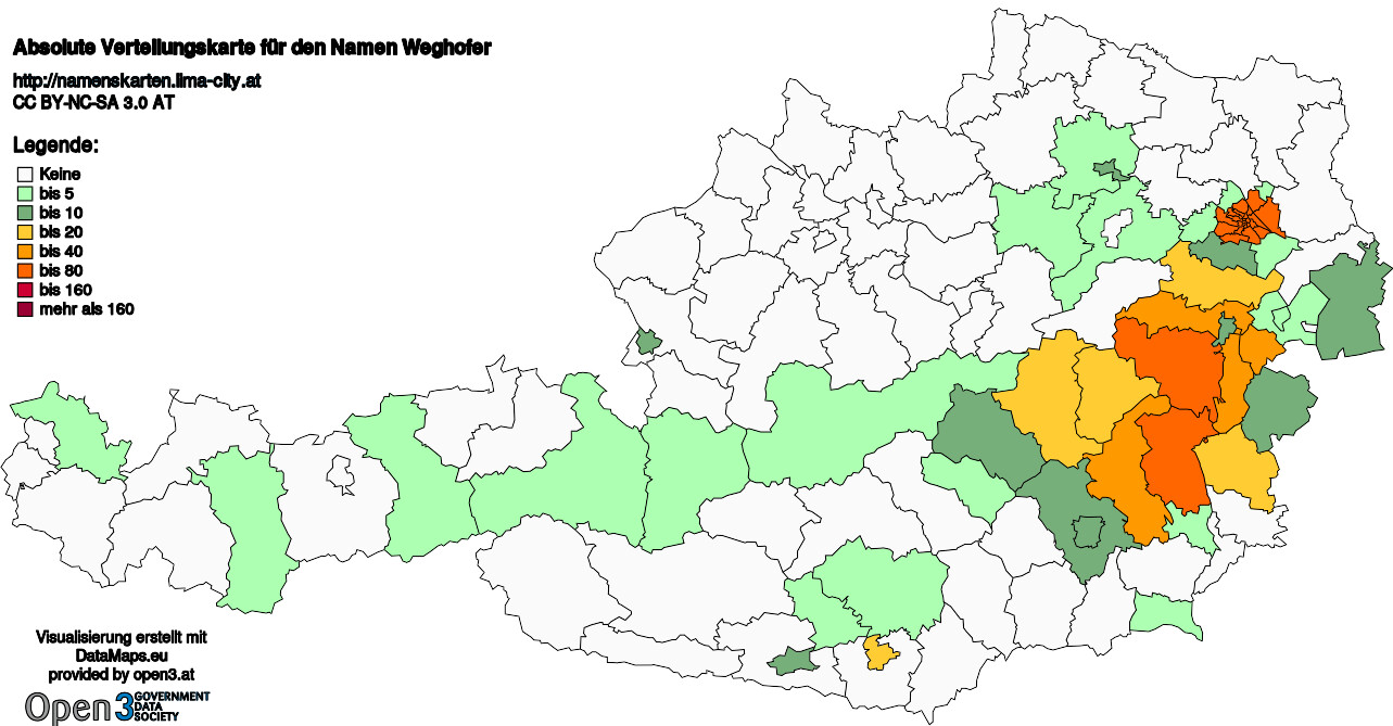 Absolute Verteilungskarten Nachnamen Weghofer