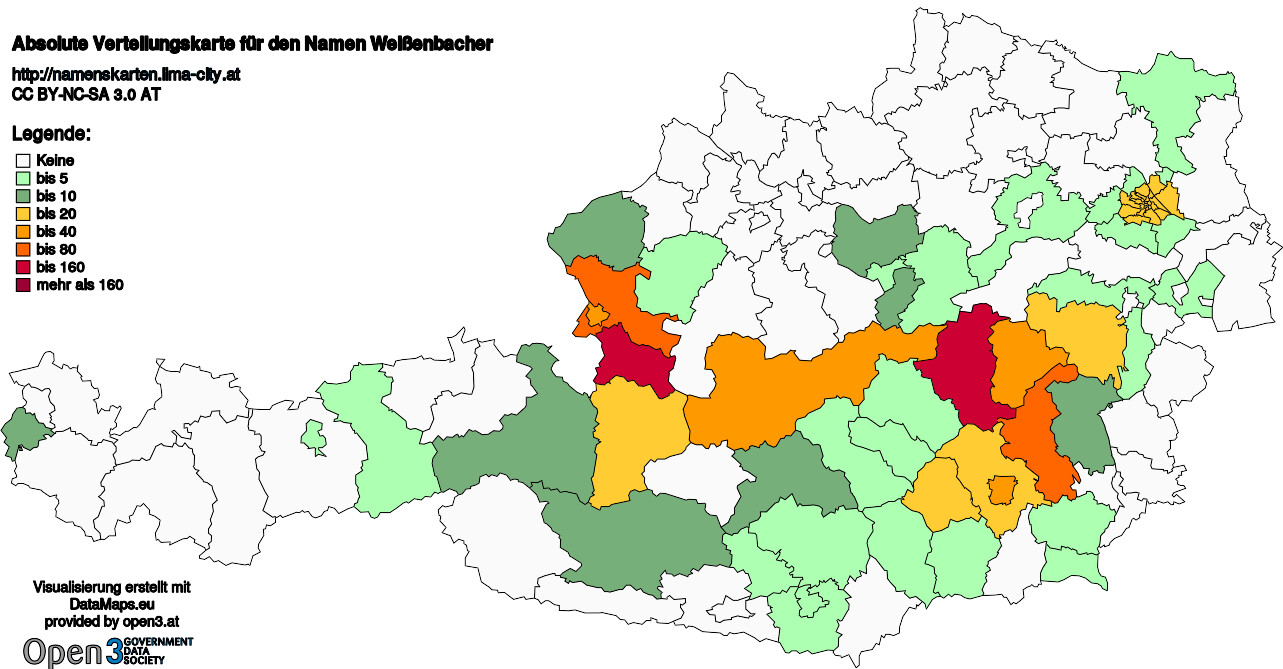 Absolute Verteilungskarten Nachnamen Weißenbacher