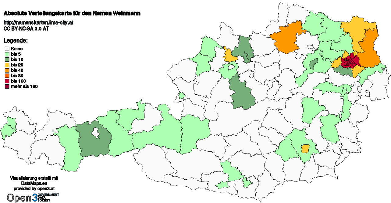 Absolute Verteilungskarten Nachnamen Weinmann