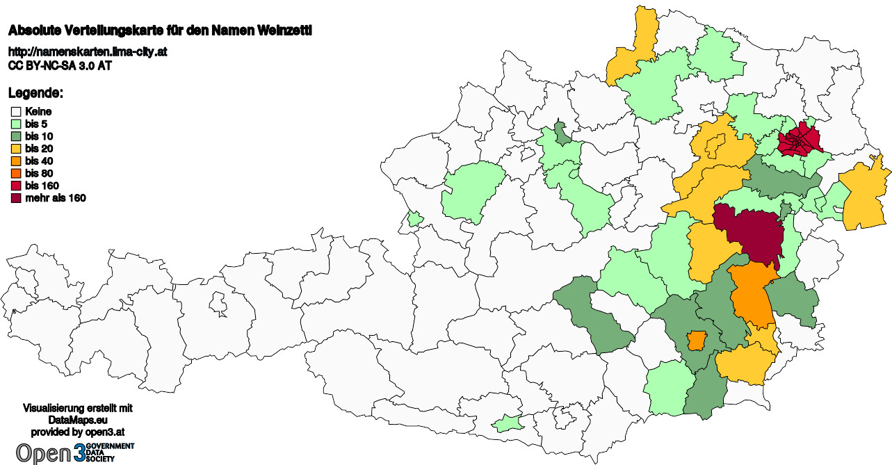 Absolute Verteilungskarten Nachnamen Weinzettl