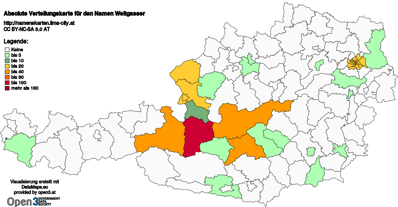 Absolute Verteilungskarten Nachnamen Weitgasser