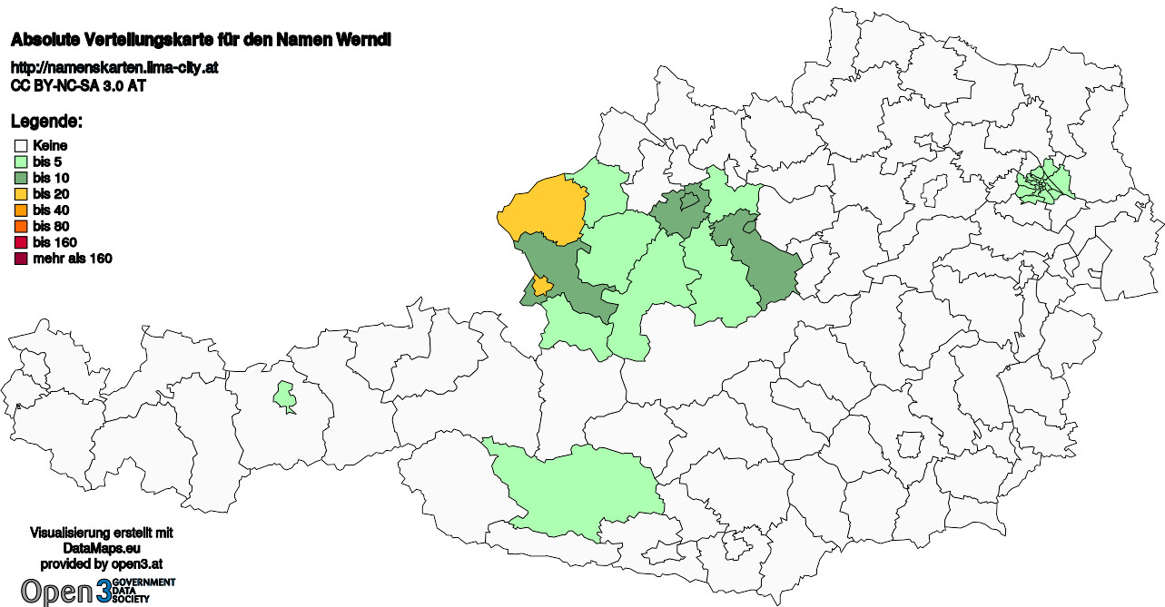 Absolute Verteilungskarten Nachnamen Werndl