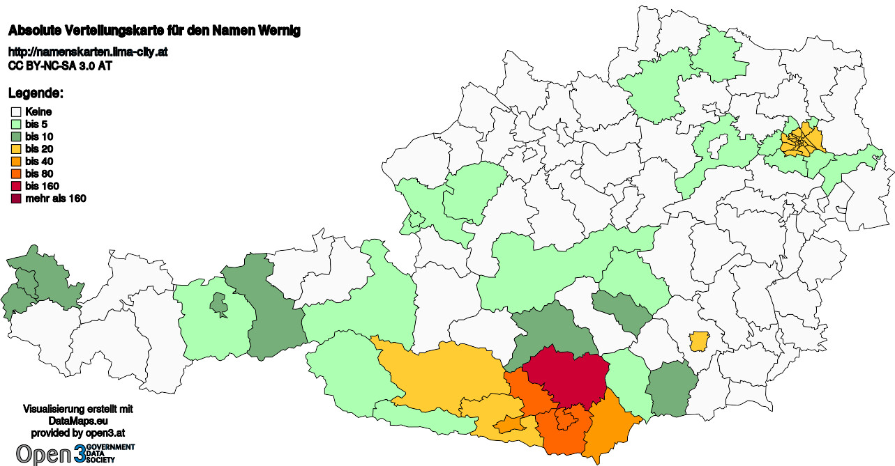 Absolute Verteilungskarten Nachnamen Wernig