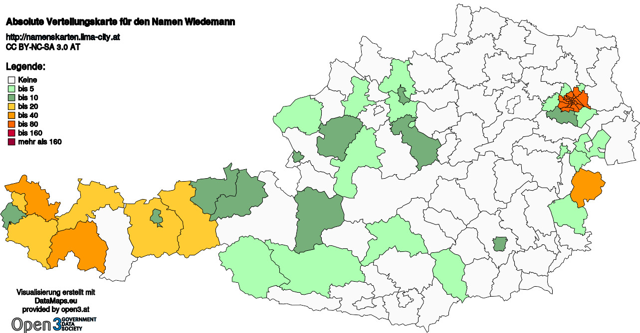 Absolute Verteilungskarten Nachnamen Wiedemann