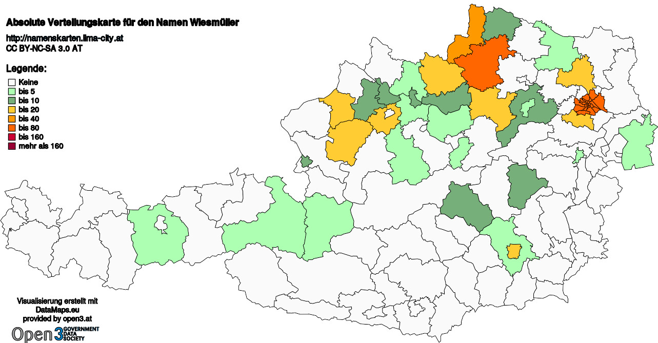 Absolute Verteilungskarten Nachnamen Wiesmüller