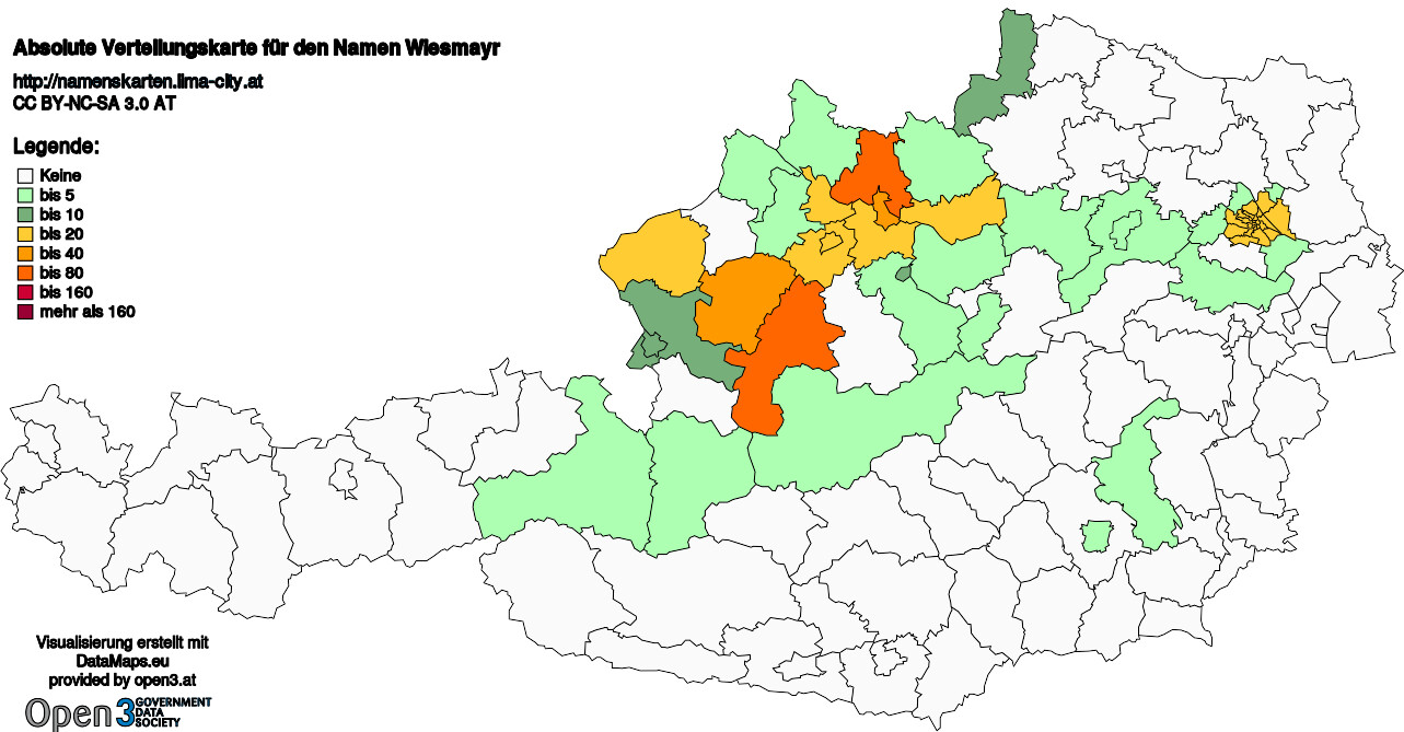 Absolute Verteilungskarten Nachnamen Wiesmayr