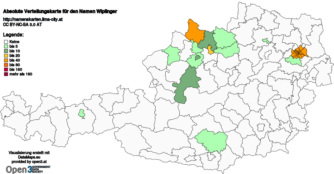 Absolute Verteilungskarten Nachnamen Wiplinger