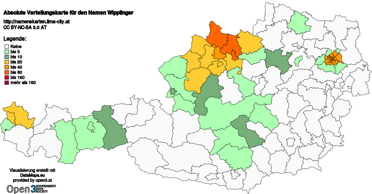 Absolute Verteilungskarten Nachnamen Wipplinger