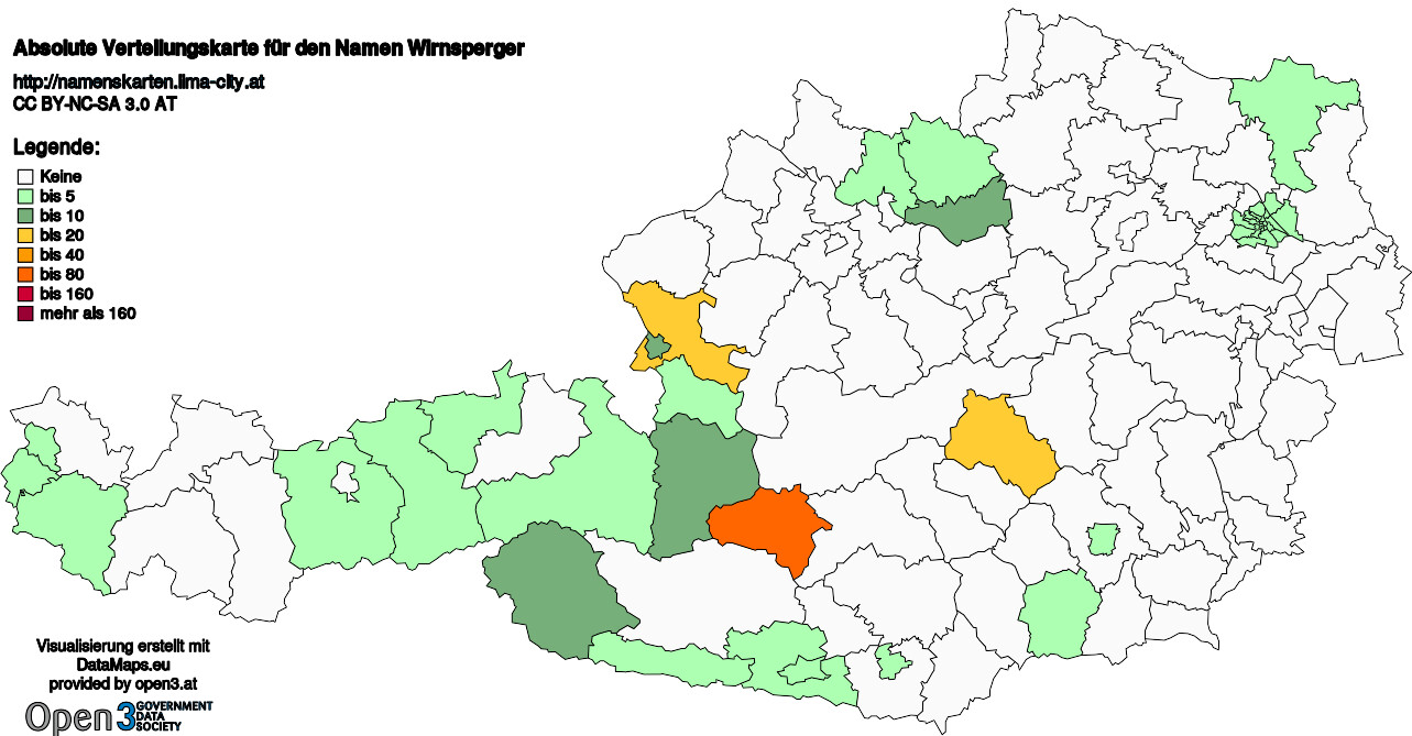 Absolute Verteilungskarten Nachnamen Wirnsperger