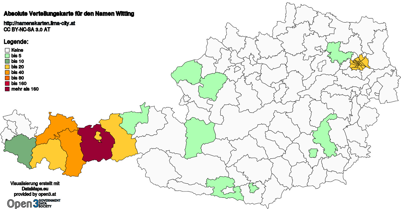 Absolute Verteilungskarten Nachnamen Witting